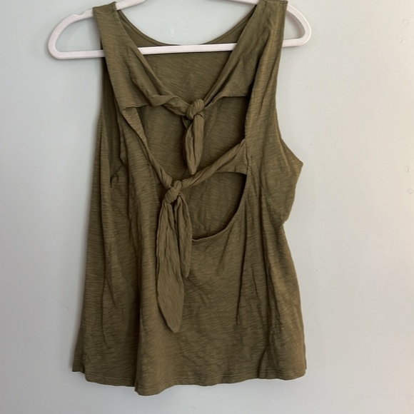 Anthropologie Army Green Open Tie Back Top - Picture 3 of 3